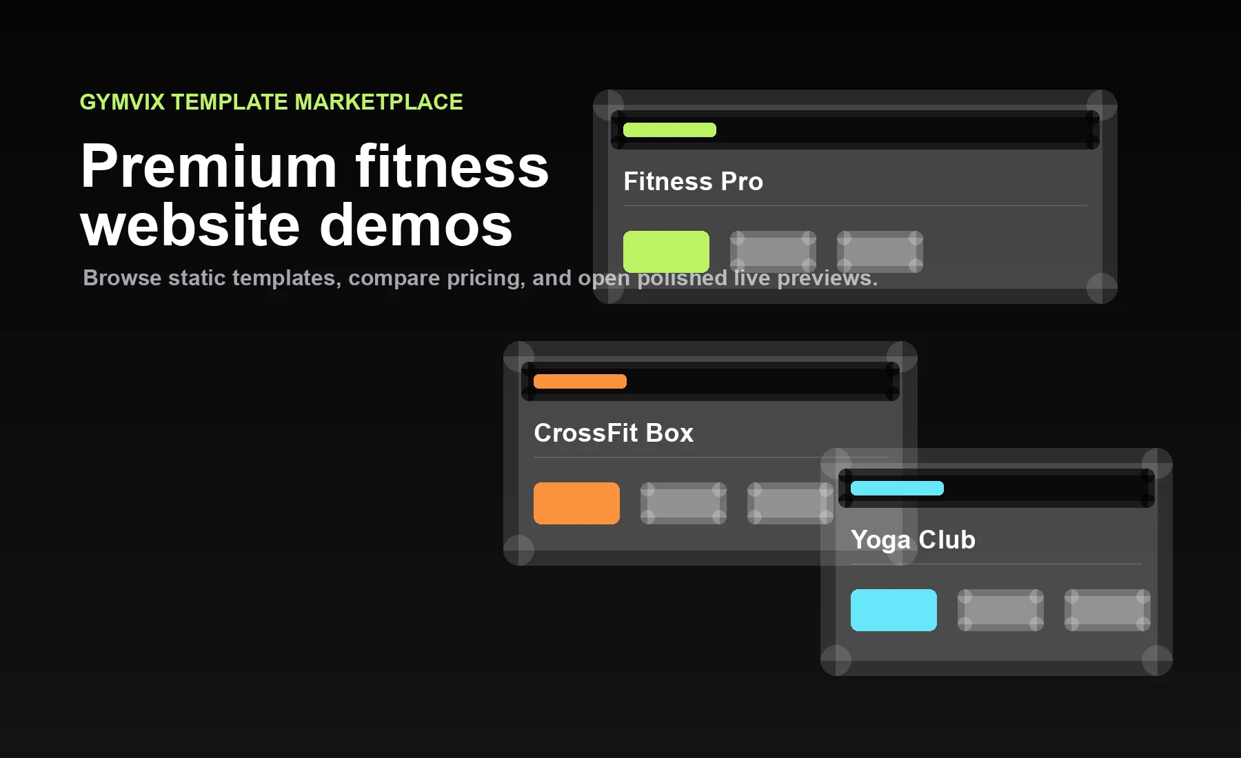 Premium GymVix template previews across fitness website layouts